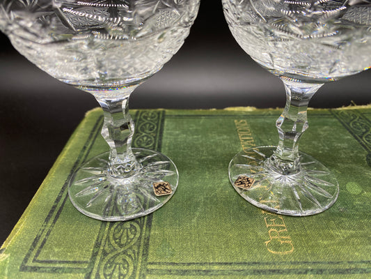 Set of 3 Vintage OPPJ Bohemia Clear Crystal liqueur glasses made in Czechoslovakia