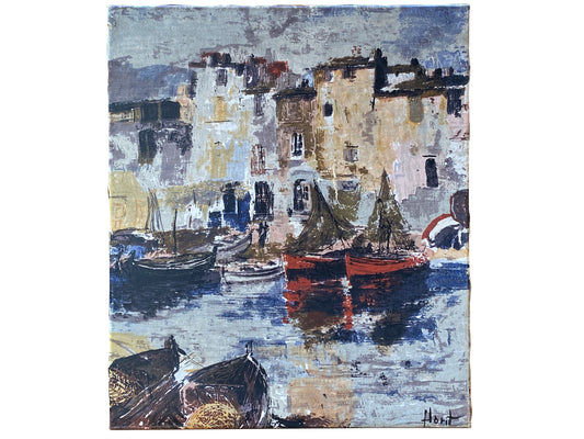 Mid 20th Century Continental School 'Boats in Harbour' Signed Florit