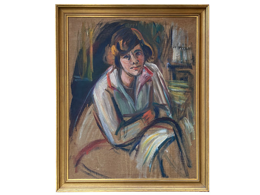 Mid 20th Century Gold Framed Continental School 'Person in White' Oil on Canvas