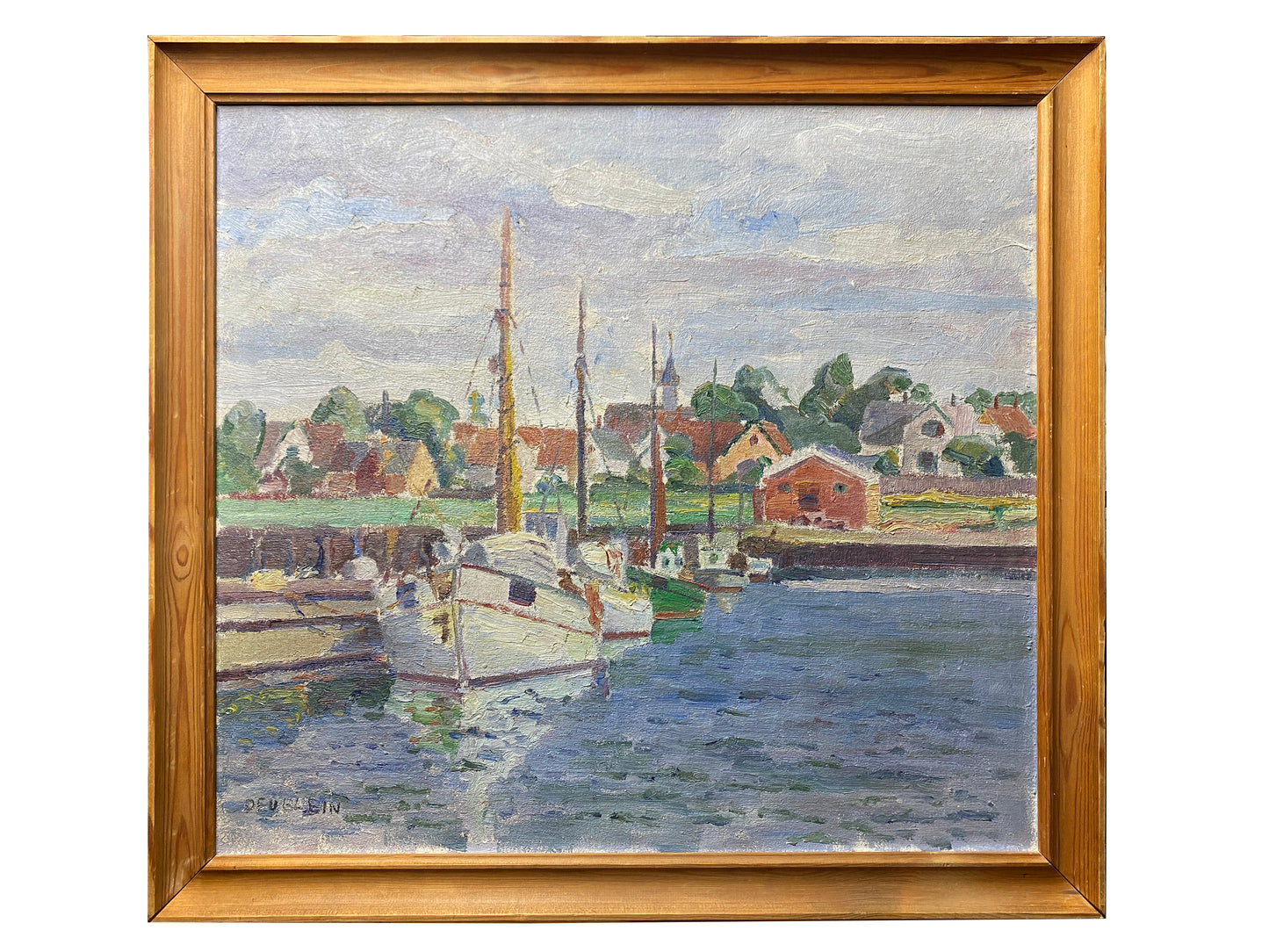 Framed Mid 20th Century Danish School 'Boats by Pier' Signed Deuglein