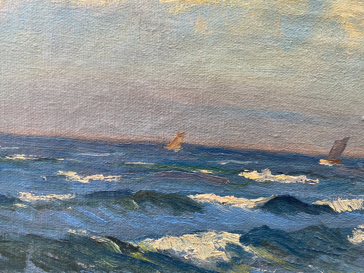 Danish School - c1950 Oil on Canvas of 'Stormy Seas and Crashing Waves' by SN
