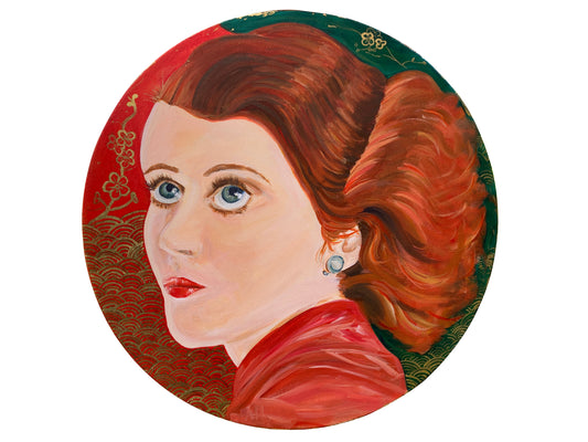 Acrylic on Circular Canvas - Contemporary Artwork 'Lady in Red' Signed AH