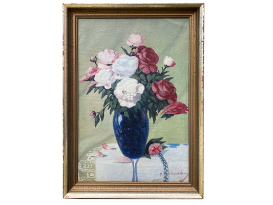 Impressionist Still Life Oil on Canvas 'Rose Bouquet' Early/Mid 20th Century