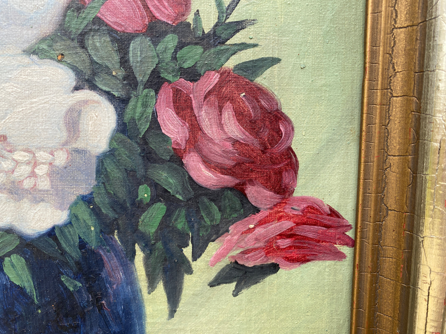 Impressionist Still Life Oil on Canvas 'Rose Bouquet' Early/Mid 20th Century
