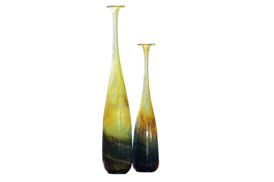 c1970s ISLE of WIGHT Glass - Michael Harris - Pair of Rare BLUE Aurene Attenuated Bottles / Vases