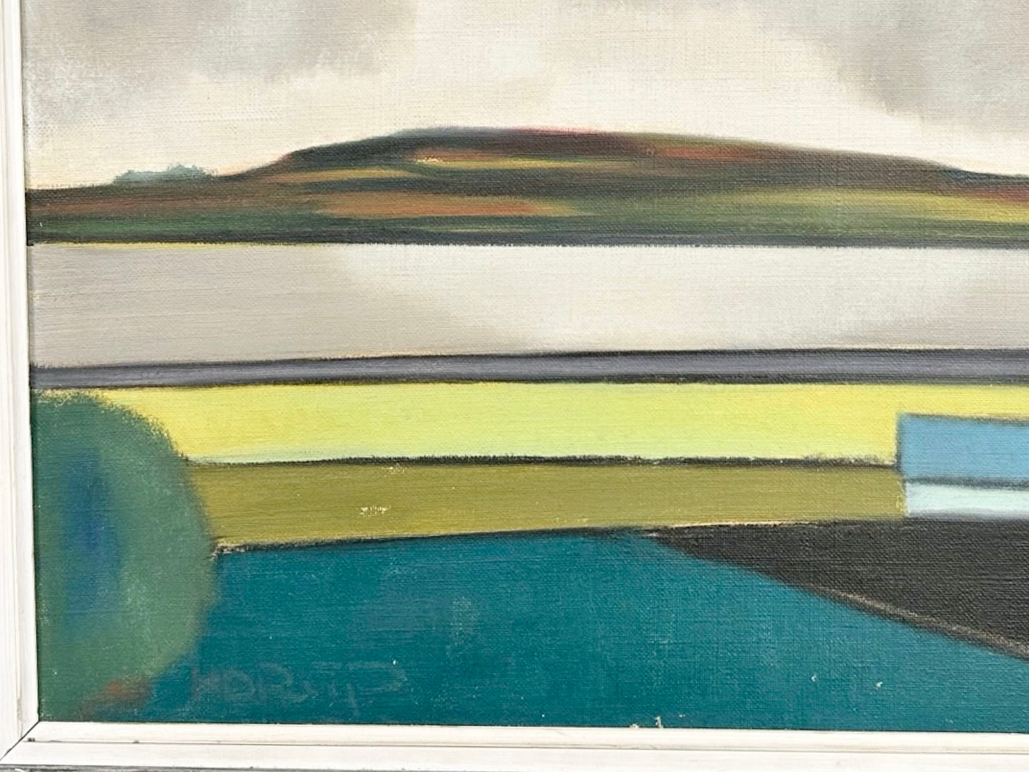 Mid 20th Century Danish School -'Green Landscape and Grey Clouds'- Signed HORUP