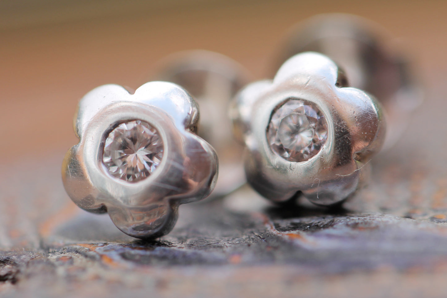 Vintage Sterling Silver 925 and CZ Daisy earrings studs