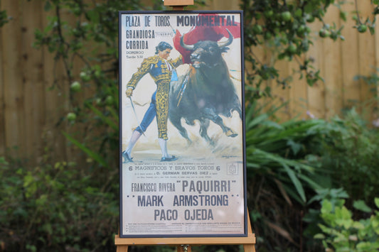 Framed Vintage Spanish Bullfight poster with Matador c1970 "Plaza De Toros Monumental Grandiosa Corrida"