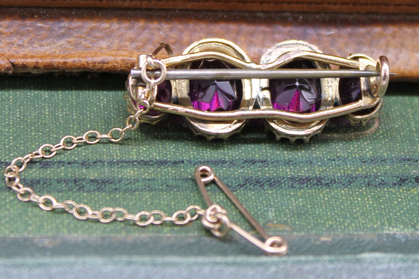 Antique Edwardian Gold Brooch with 4 Good sized Amethyst