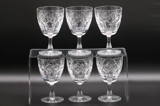 Six Vintage Crystal "Prince Charles" with Cut Foot Claret Wine Glasses / Water Goblet