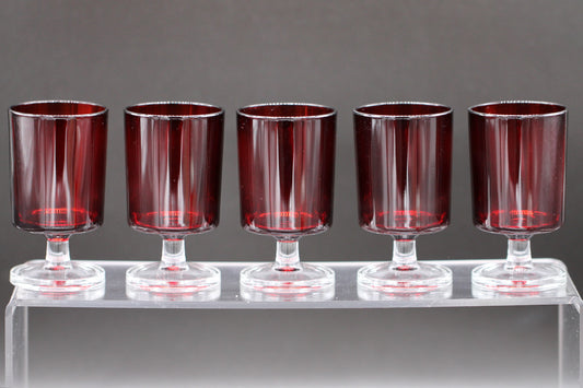 Set of 5 Mid-Century Modern D'Arques French Crystal Sherry / Wine Glasses in Red, 1960s