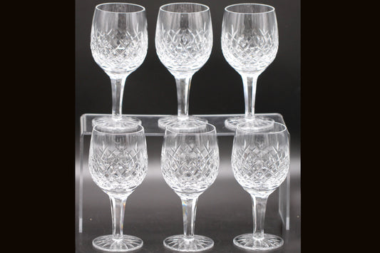 SIX Vintage Cut Crystal Wine Glasses / Water Goblet with Cut Foot and faceted Stem