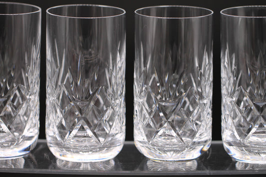 FIVE Vintage Cut Crystal Highball Glasses c1980
