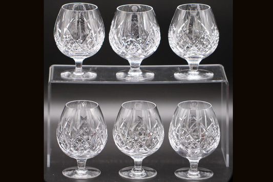 Set of Six Vintage Stunning Webb Corbett Slice Cut Crystal Balloon Brandy Glasses for whiskey, brandy, cognac, rum
