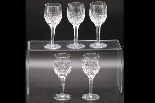 Five Vintage Cut Crystal with Cut Foot and Faceted Stemmed Wine Glasses / Water Goblet / Red Wine Glasses