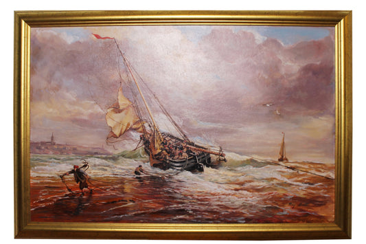 Impressionist Oil on board Signed Ray Smith - Choppy Seas and Ship