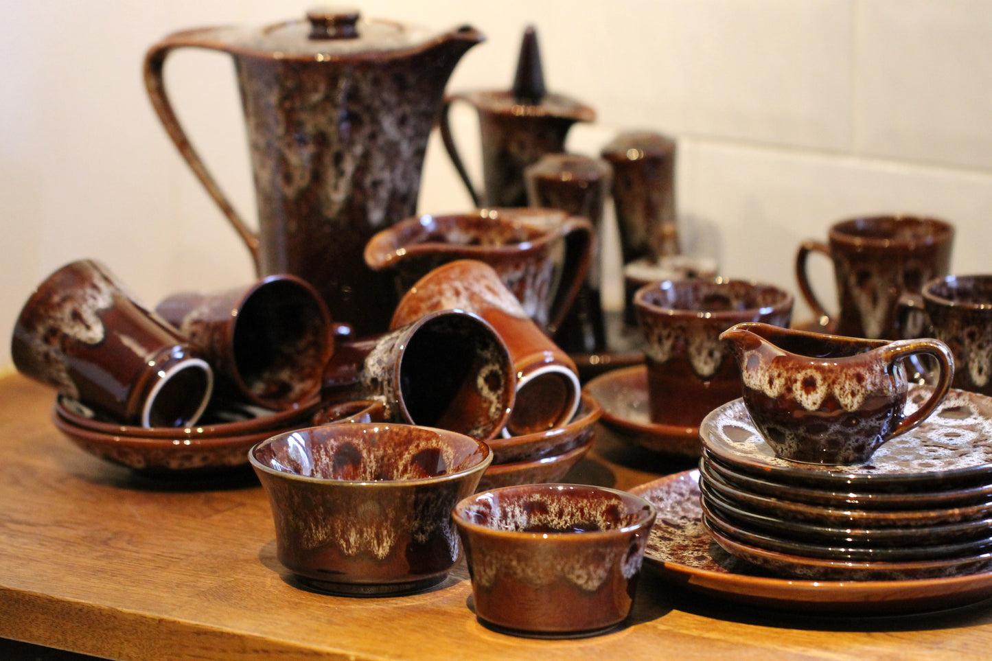 1970s Kernewek Pottery Ltd Goonhaven Cornwall - Honeycomb Pottery Coffee Set with Tea pot and cruet set 34 pieces