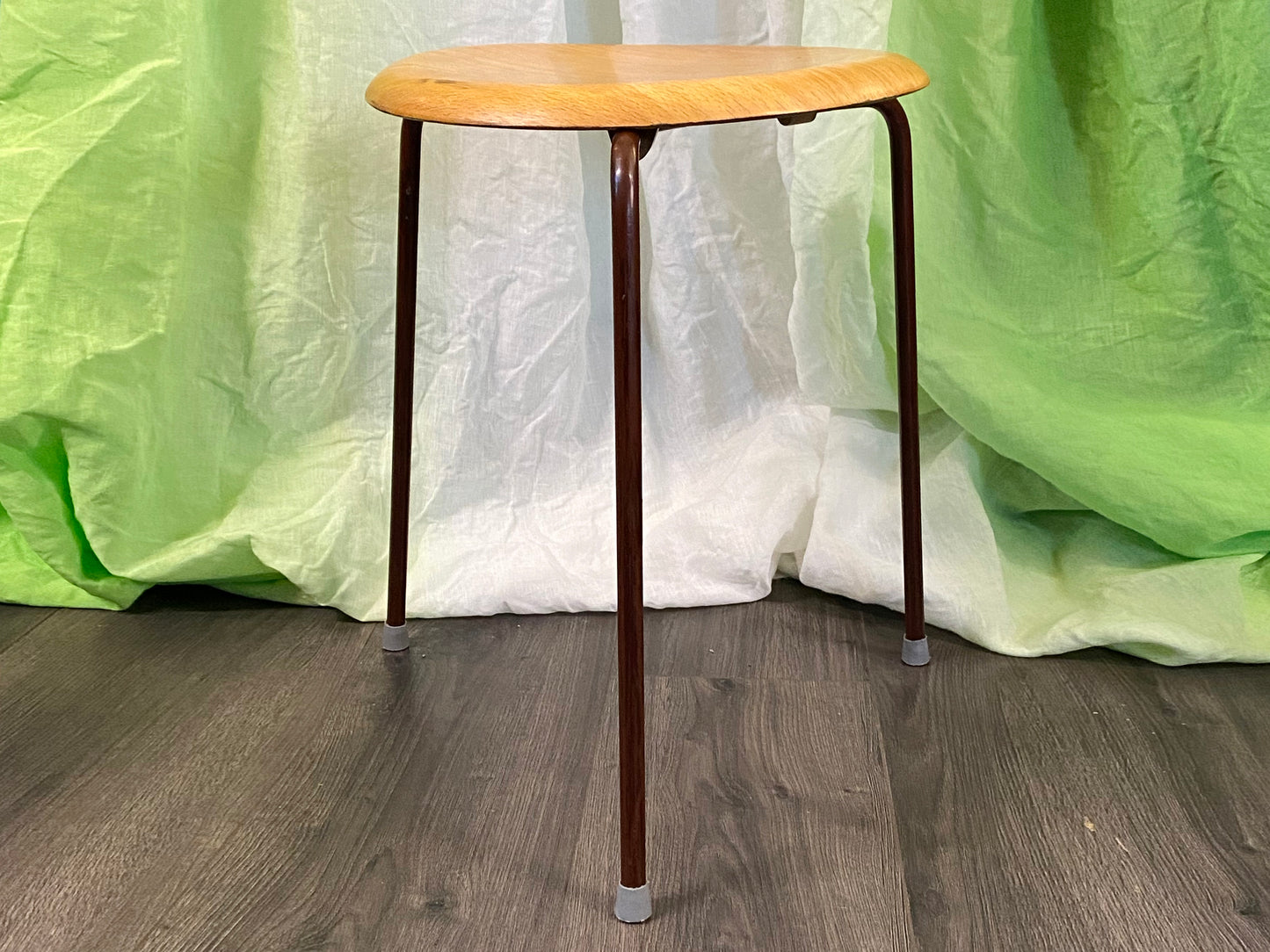 Rare Early Tripod Dot Stool by Fritz Hansen - Teak and Painted Metal - Denmark 1960s