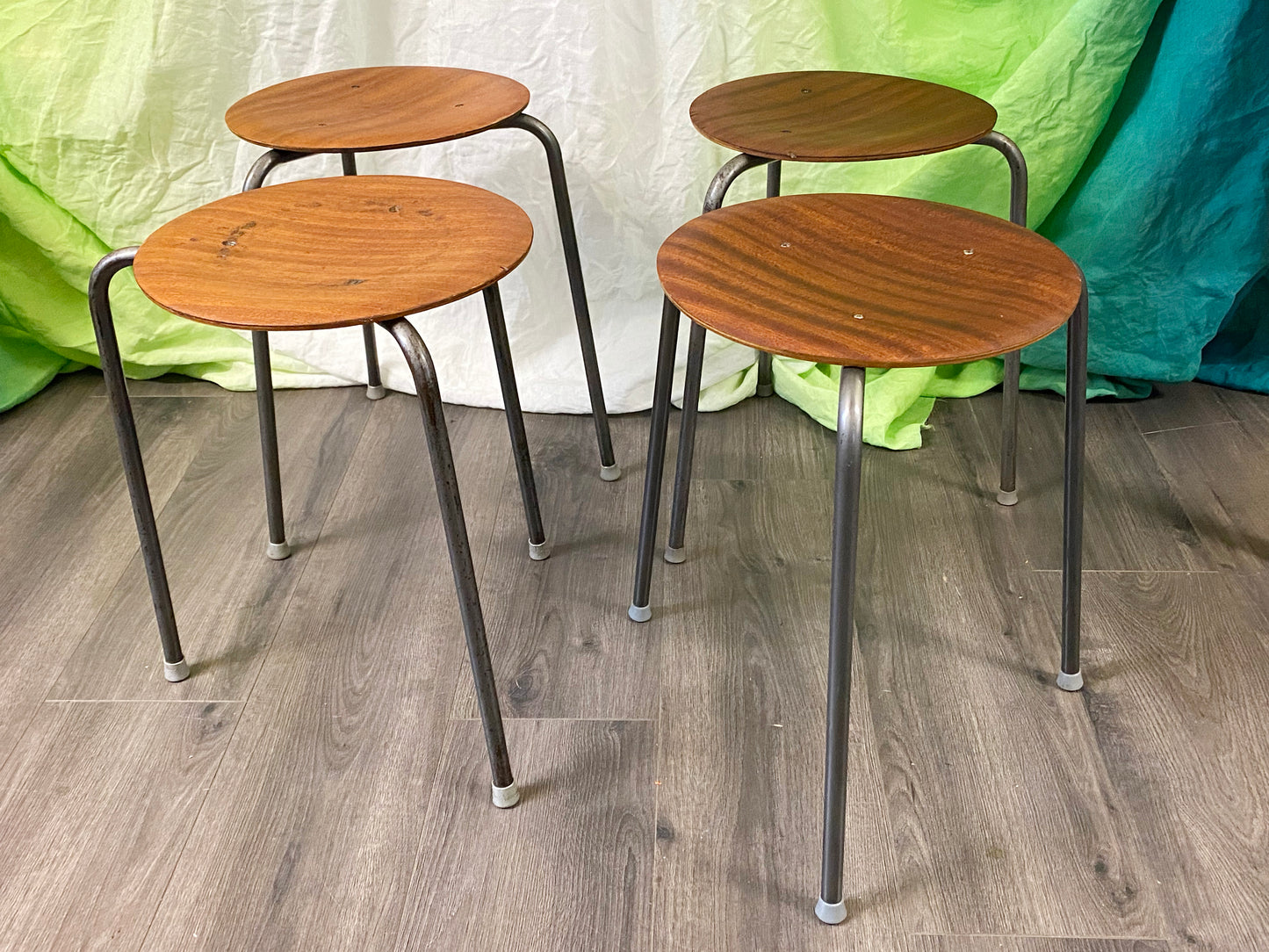 Set of 4 Early Tripod Dot Stools designed by Arne Jacobson - Denmark 1960s