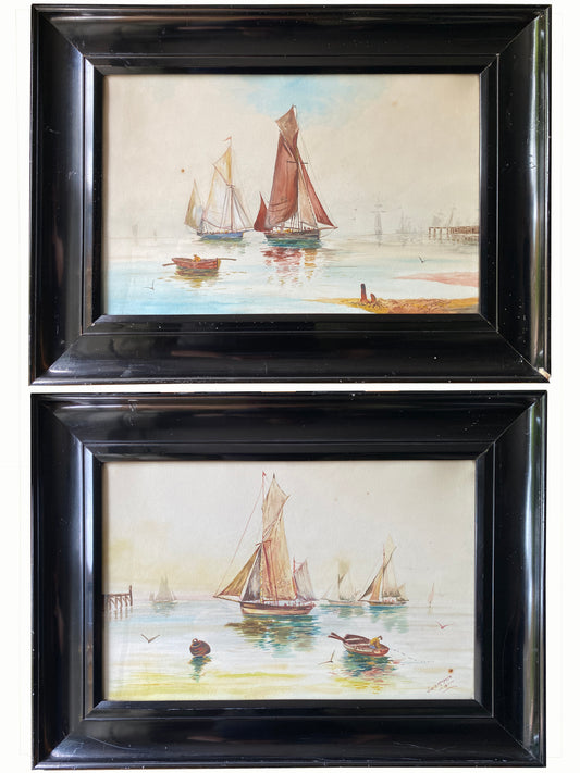 Pair of Early 20th Century Watercolours - Boats in Calm Water - signed Jno. G. McKenzie