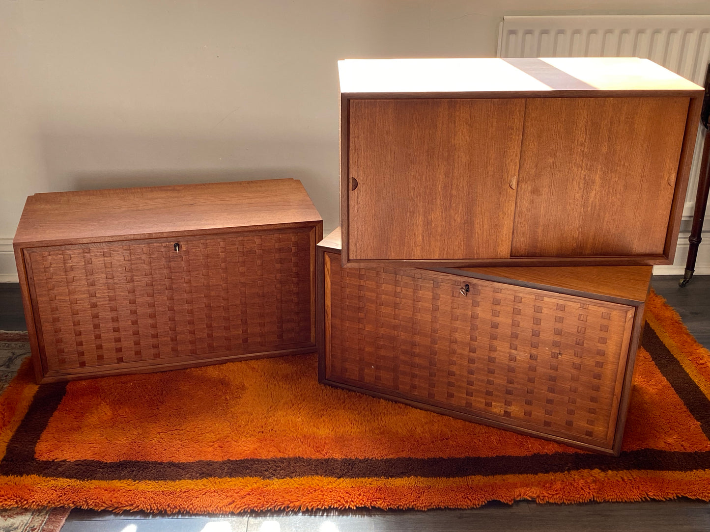 Royal Danish Mid Century Modular Teak Shelving System Designed by Poul Cadovius c1960 with basket weave fronts