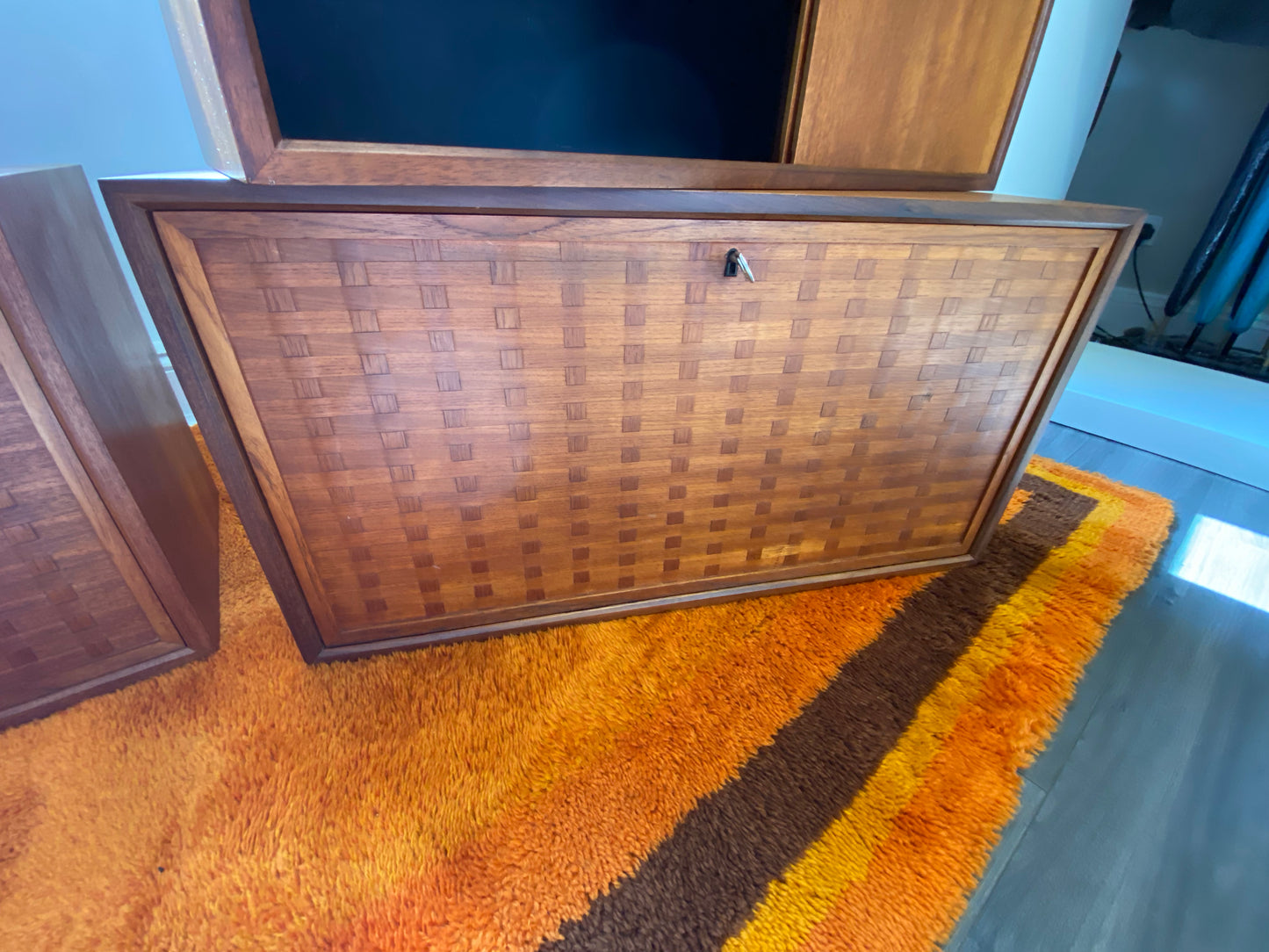 Royal Danish Mid Century Modular Teak Shelving System Designed by Poul Cadovius c1960 with basket weave fronts