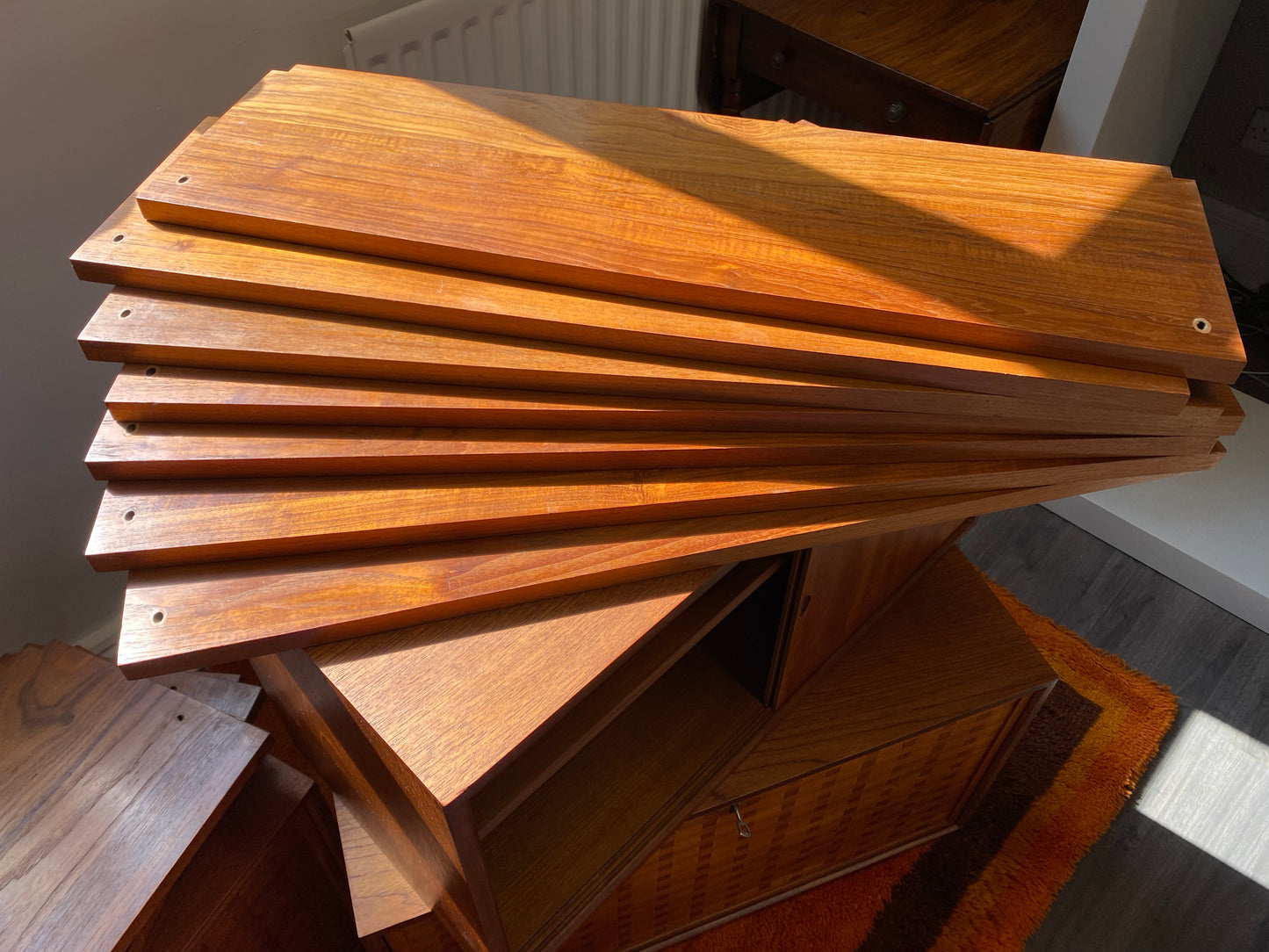 Royal Danish Mid Century Modular Teak Shelving System Designed by Poul Cadovius c1960 with basket weave fronts