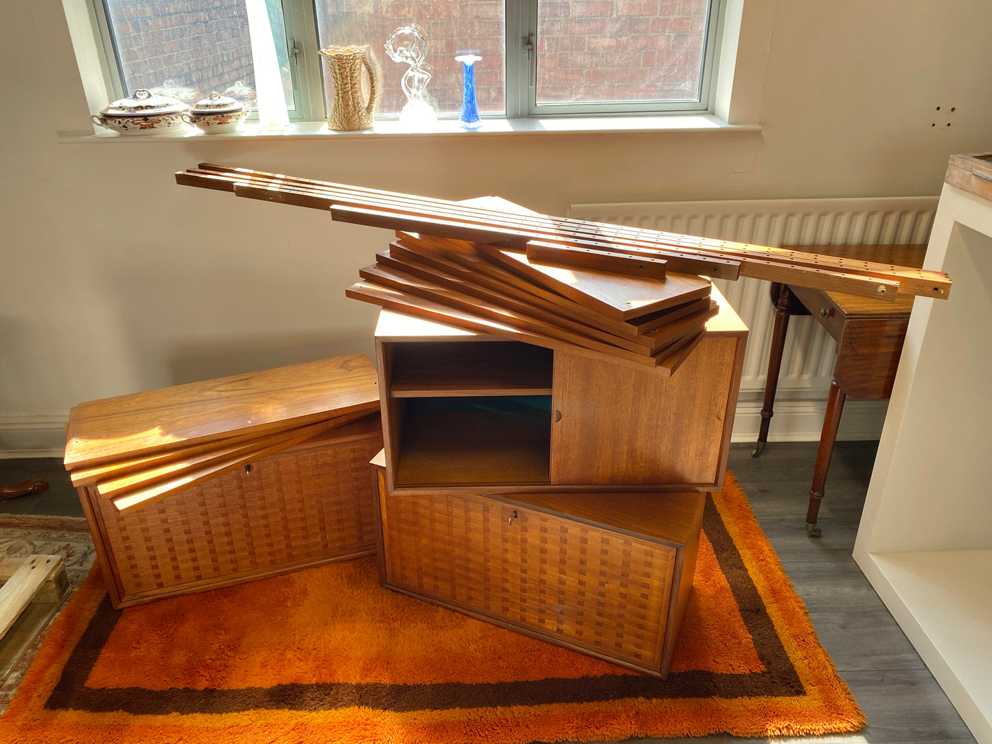 Royal Danish Mid Century Modular Teak Shelving System Designed by Poul Cadovius c1960 with basket weave fronts