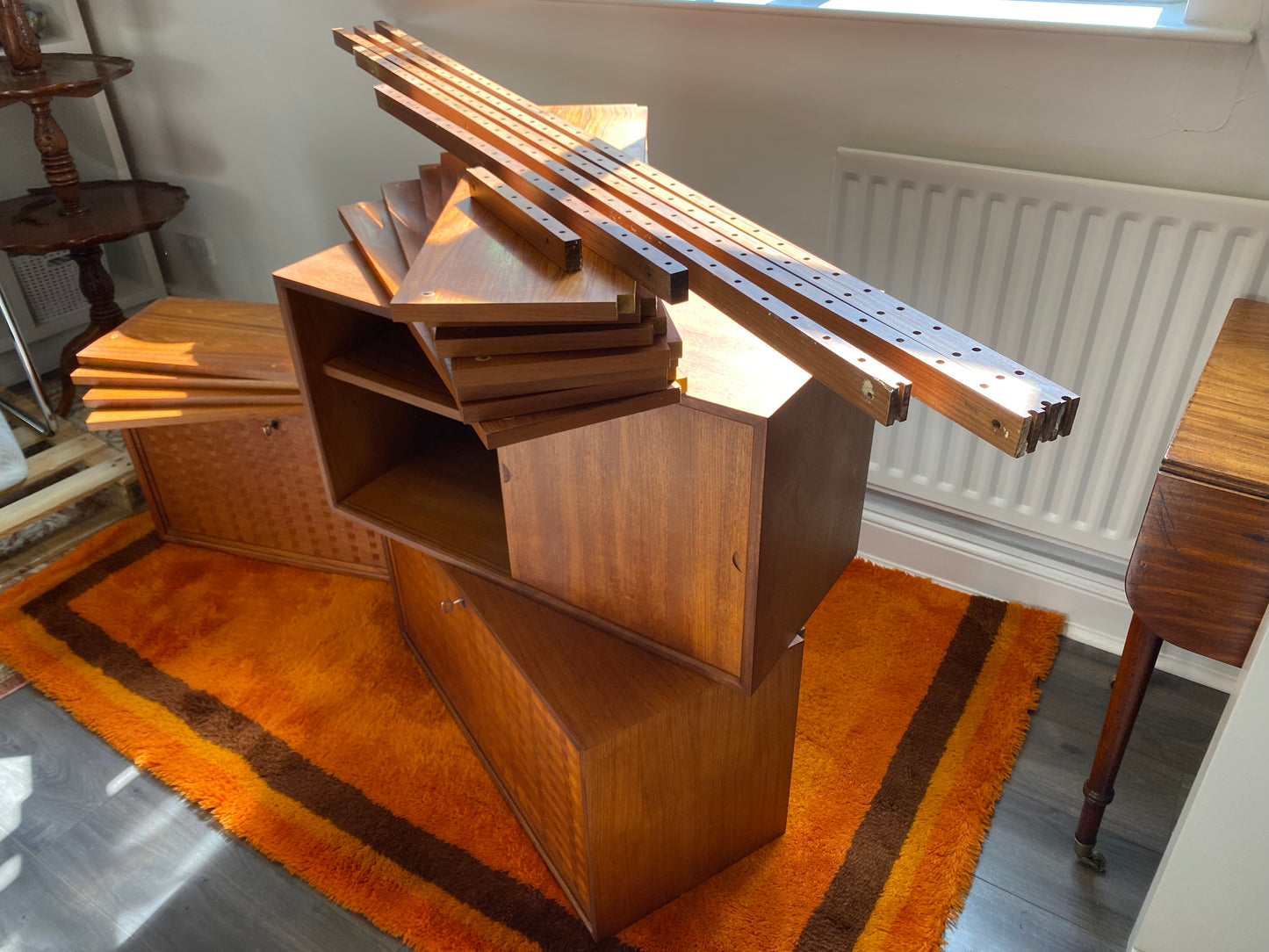 Royal Danish Mid Century Modular Teak Shelving System Designed by Poul Cadovius c1960 with basket weave fronts