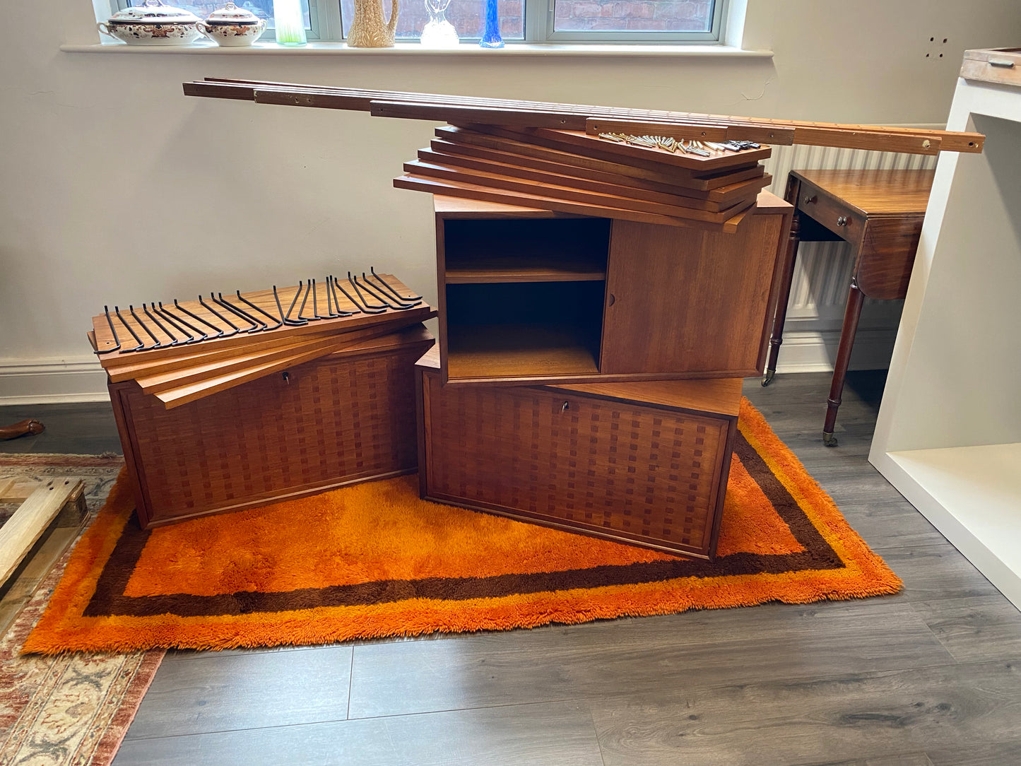 Royal Danish Mid Century Modular Teak Shelving System Designed by Poul Cadovius c1960 with basket weave fronts