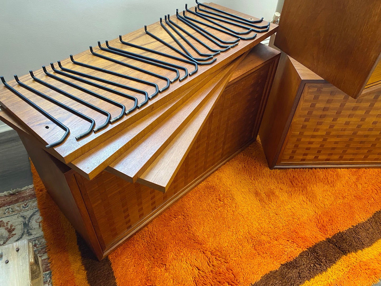 Royal Danish Mid Century Modular Teak Shelving System Designed by Poul Cadovius c1960 with basket weave fronts