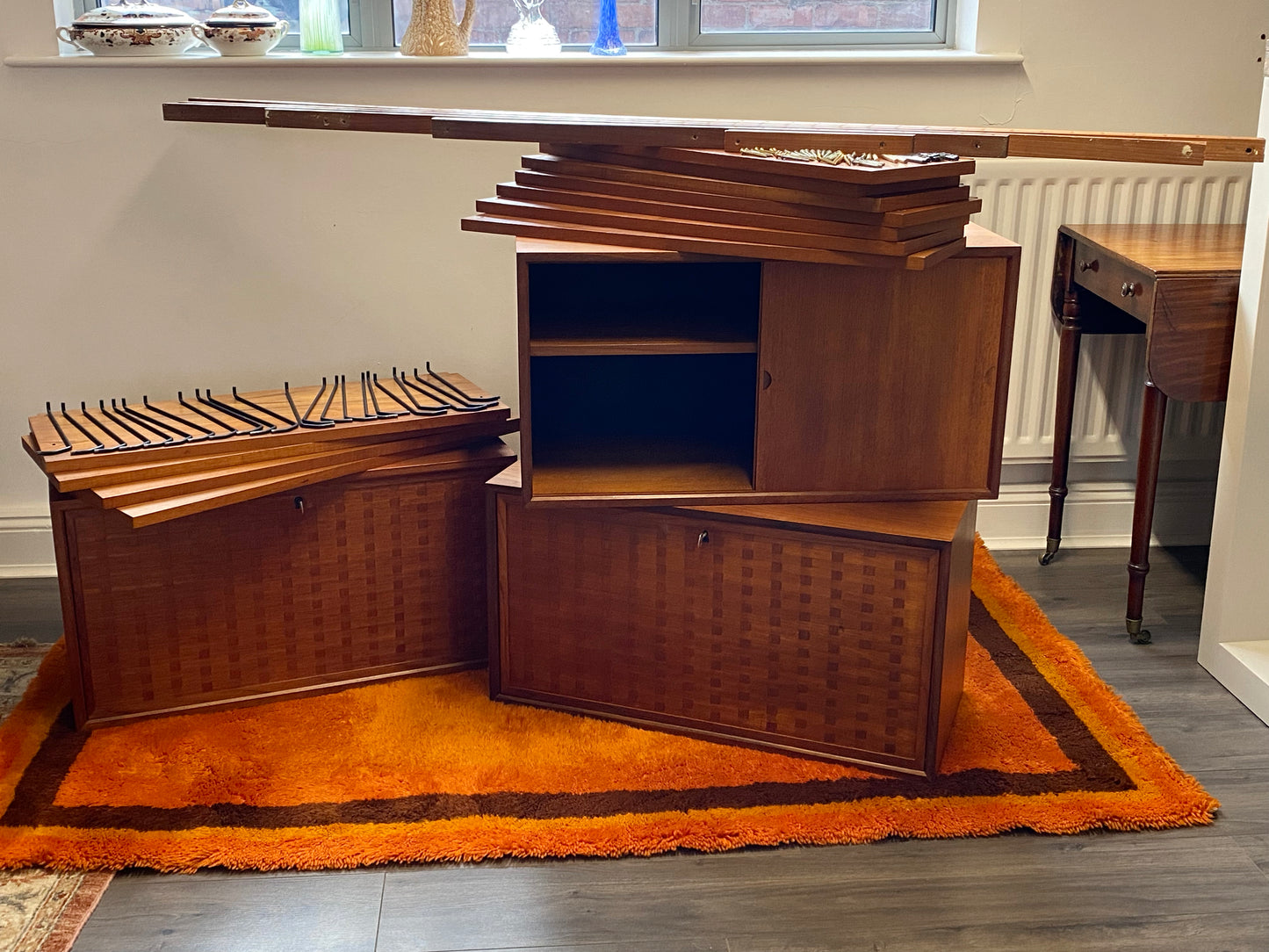 Royal Danish Mid Century Modular Teak Shelving System Designed by Poul Cadovius c1960 with basket weave fronts