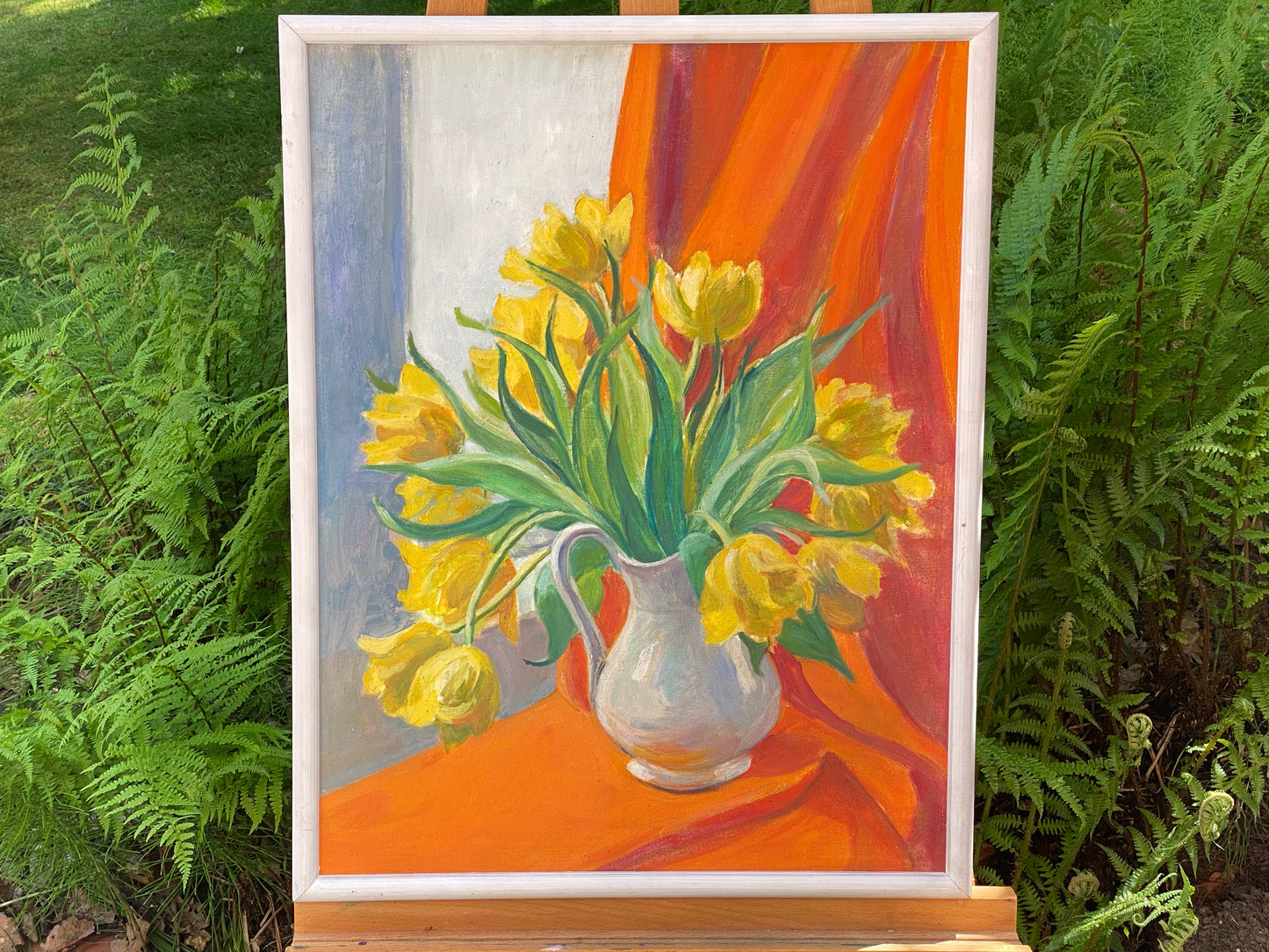 Framed Still life Tulips in Vase - Oil on canvas Unsigned - Mid 20th century c1960