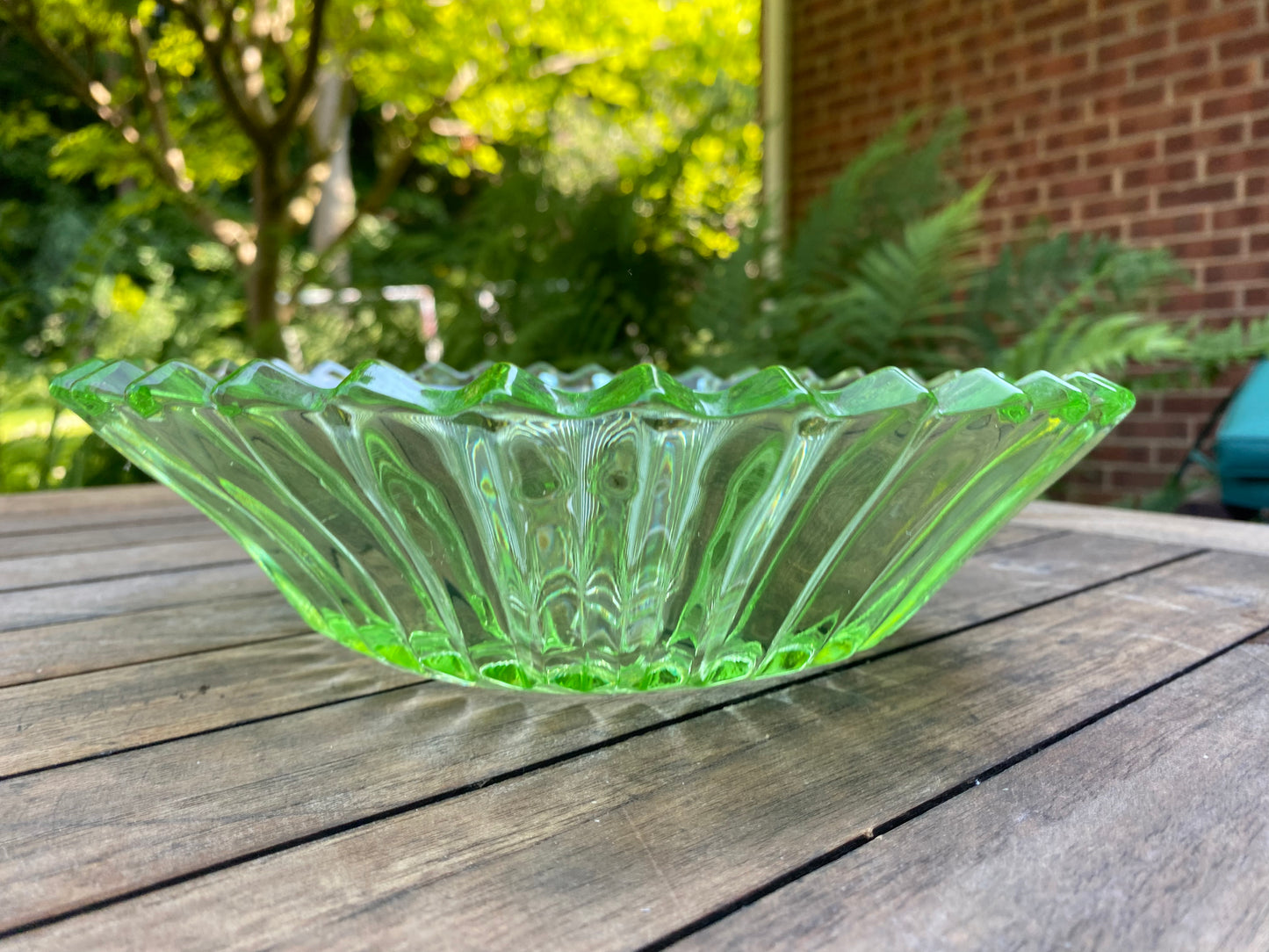 Antique Sowerby Tyneside Glassware Pressed Green Glass Art Deco Green Vase / Bowl