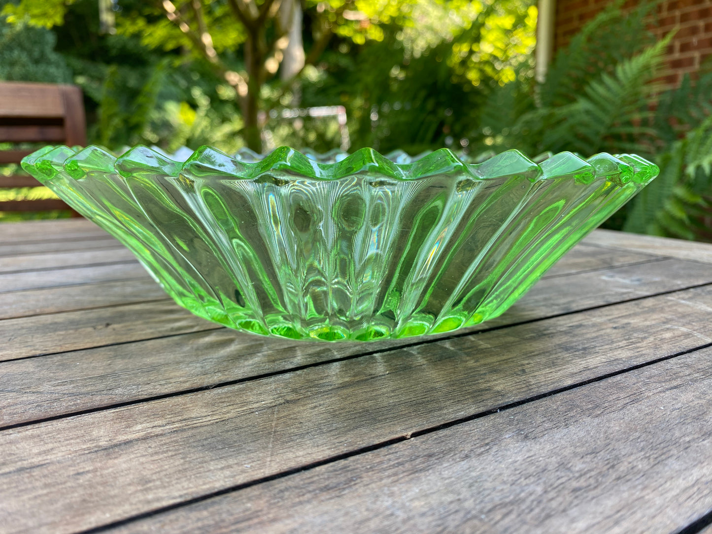 Antique Sowerby Tyneside Glassware Pressed Green Glass Art Deco Green Vase / Bowl