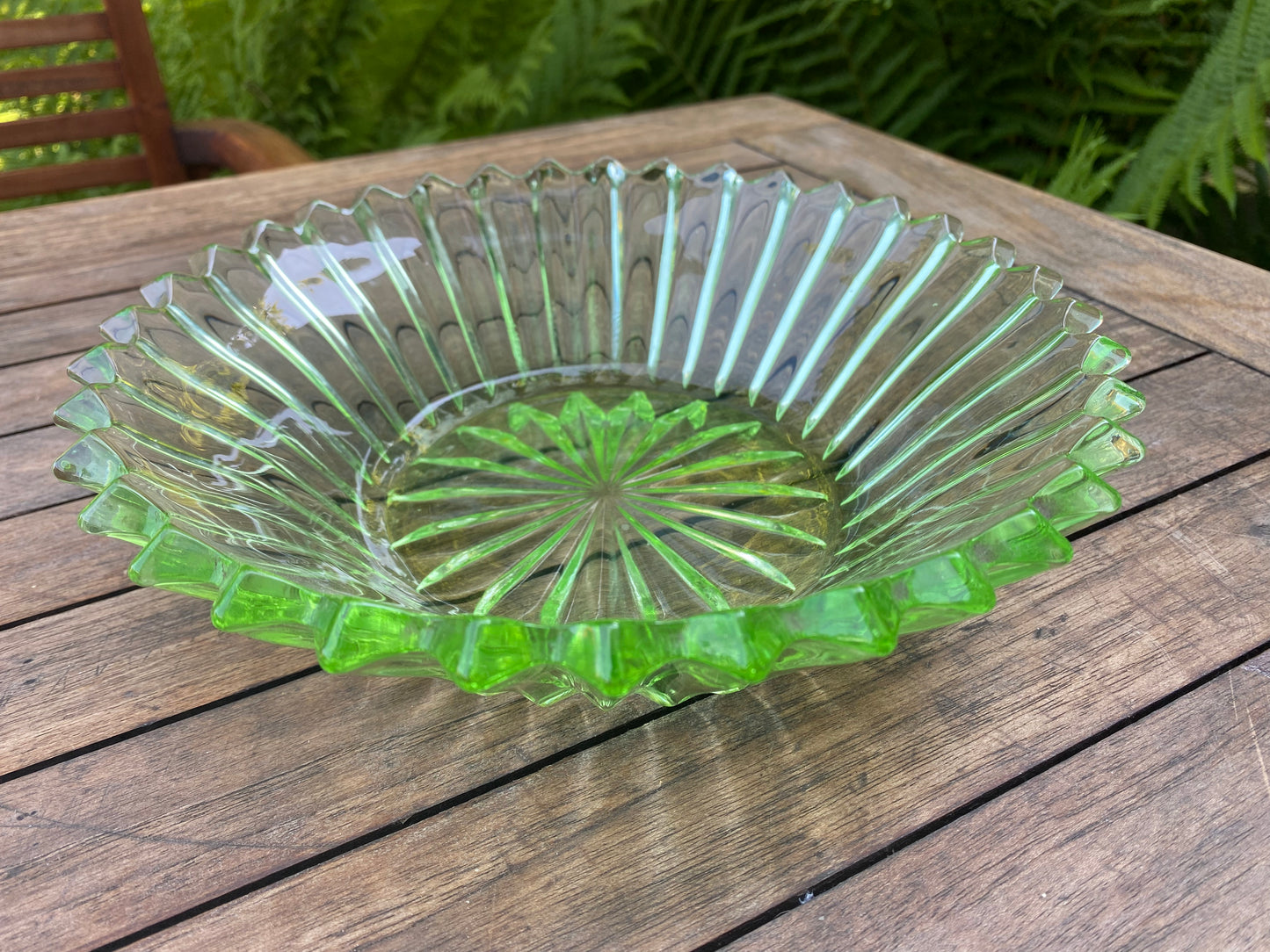 Antique Sowerby Tyneside Glassware Pressed Green Glass Art Deco Green Vase / Bowl