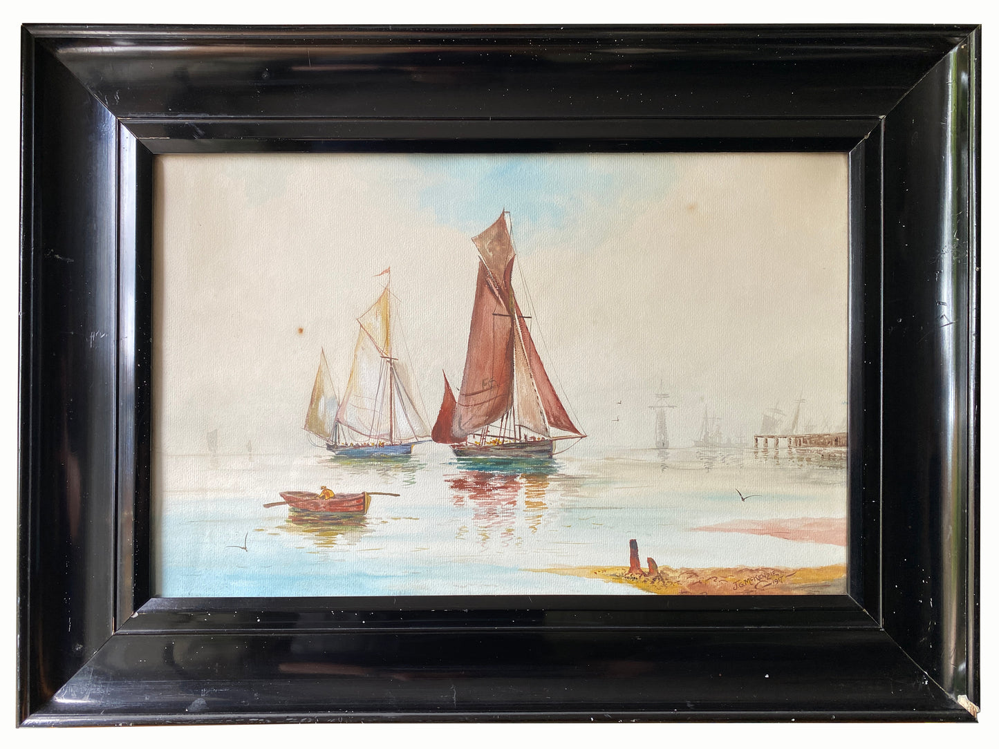 Pair of Early 20th Century Watercolours - Boats in Calm Water - signed Jno. G. McKenzie