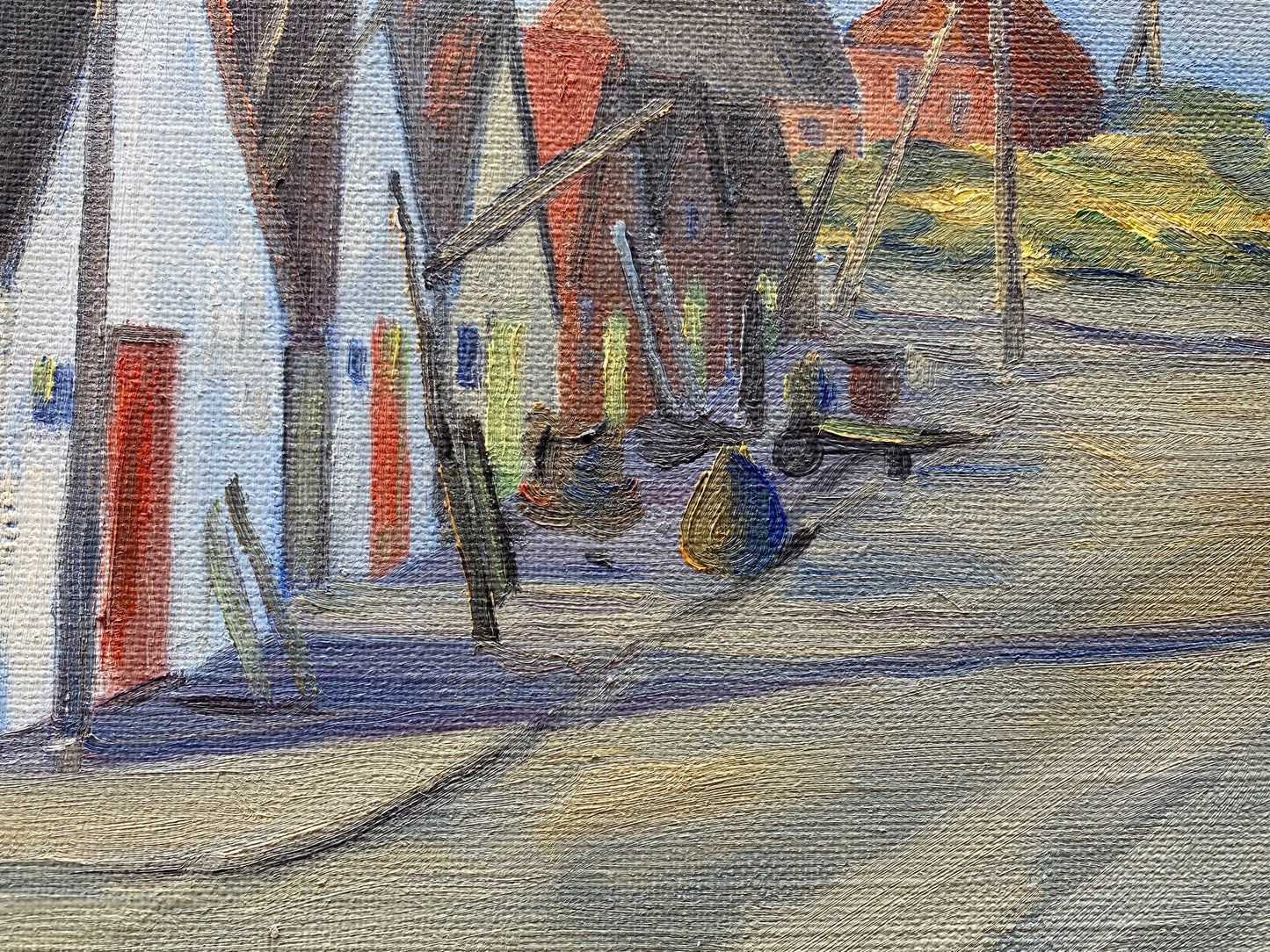 Mid 20th Century Continental School - Beach Huts Signed Kobberup Oil on Canvas