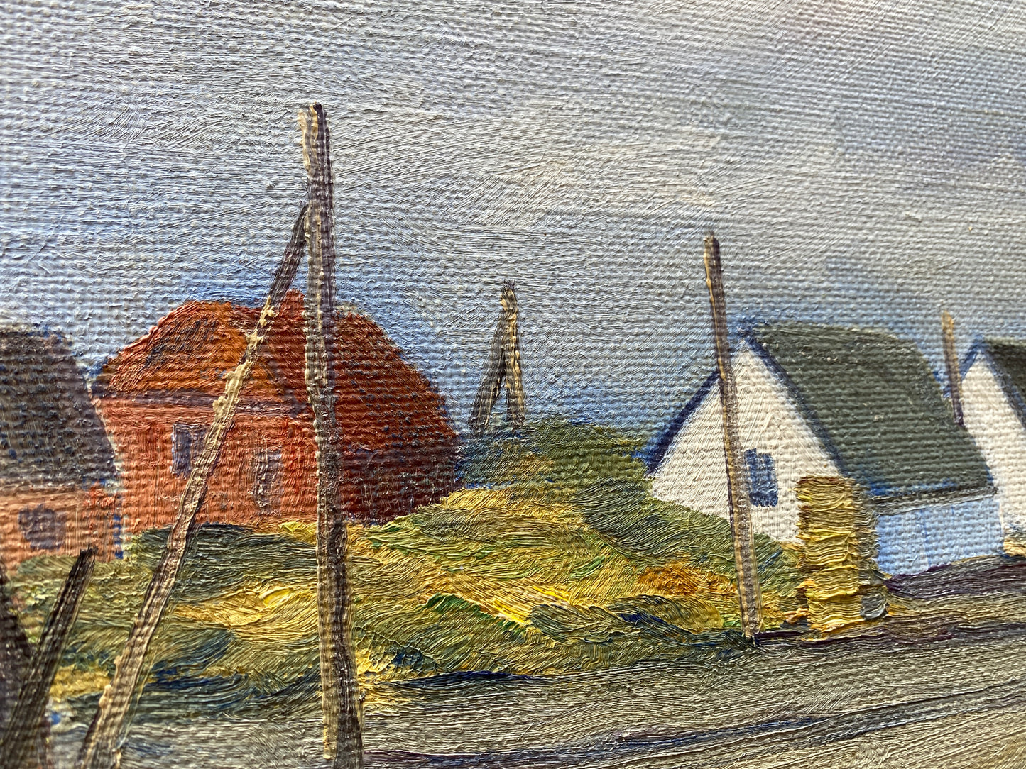 Mid 20th Century Continental School - Beach Huts Signed Kobberup Oil on Canvas