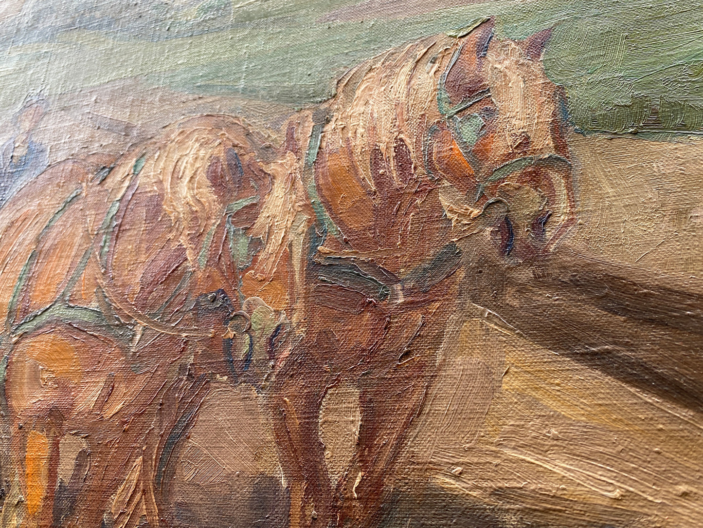 Vintage Danish Oil on Canvas of 'Horses Pulling a Plough' - Signed Nils Strom 1946