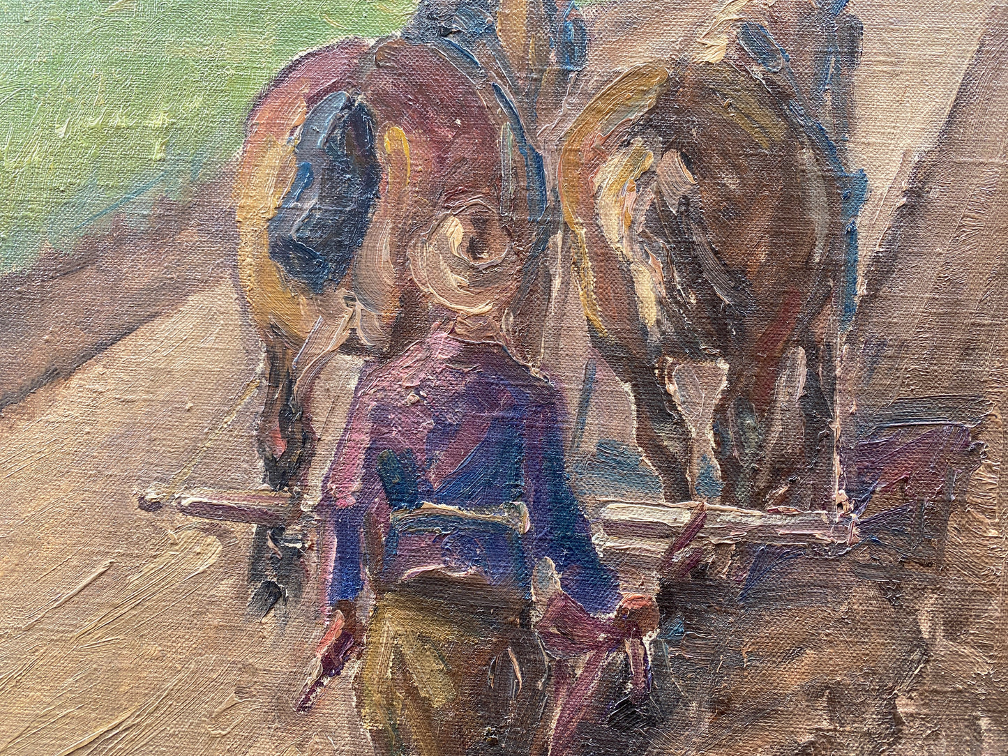 Vintage Danish Oil on Canvas of 'Horses Pulling a Plough' - Signed Nils Strom 1946