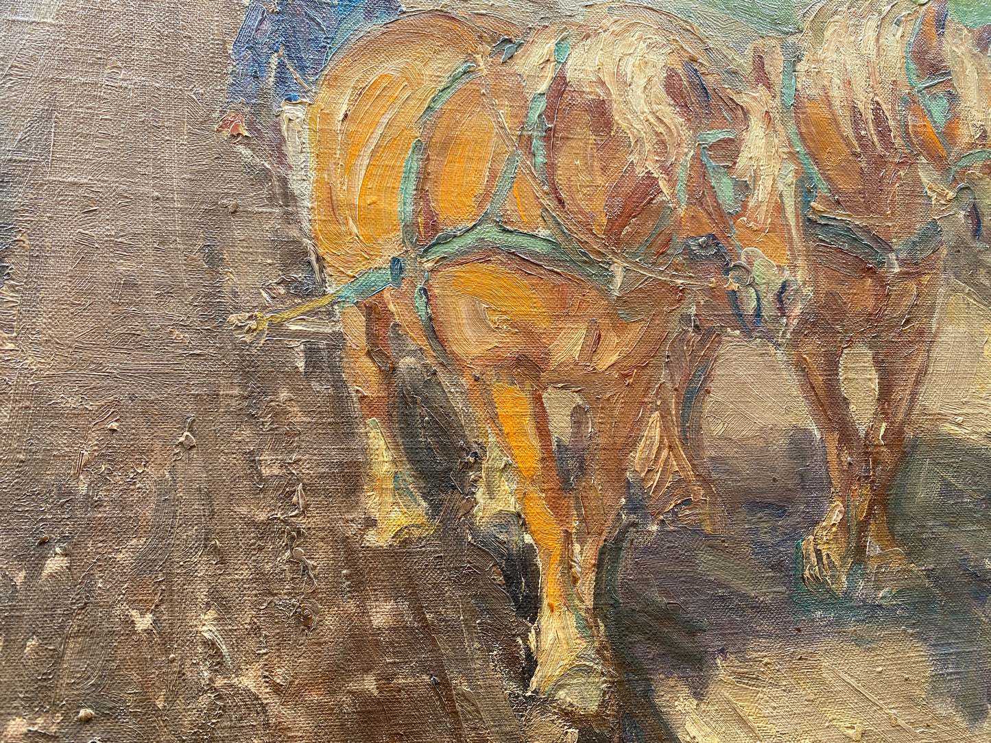 Vintage Danish Oil on Canvas of 'Horses Pulling a Plough' - Signed Nils Strom 1946