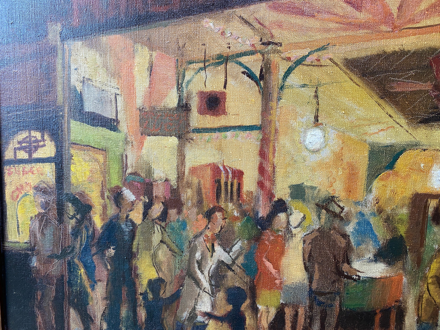 'Funland Penny Arcade' Mid 20th Century Impressionist - Framed Oil on Canvas