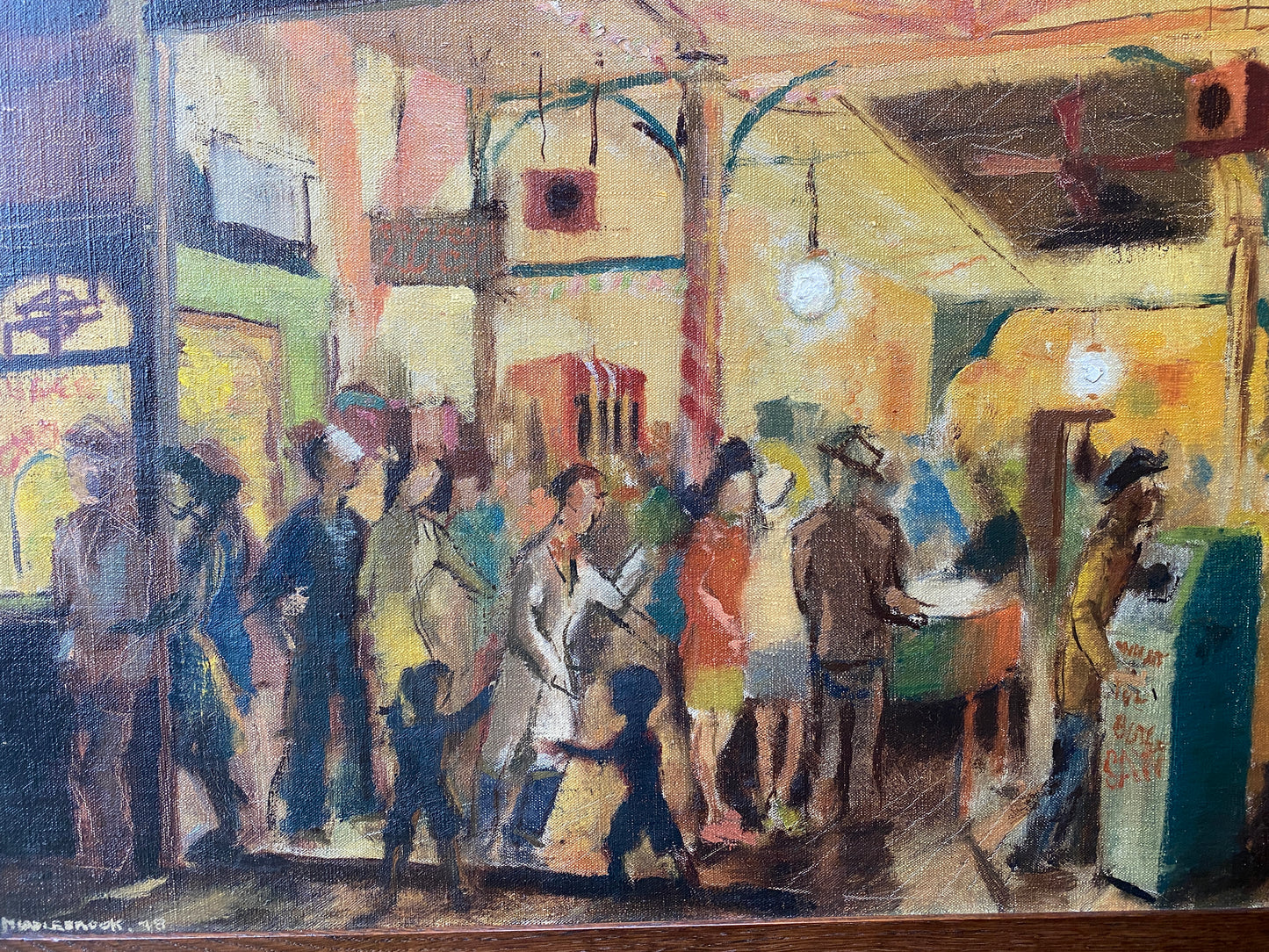 'Funland Penny Arcade' Mid 20th Century Impressionist - Framed Oil on Canvas