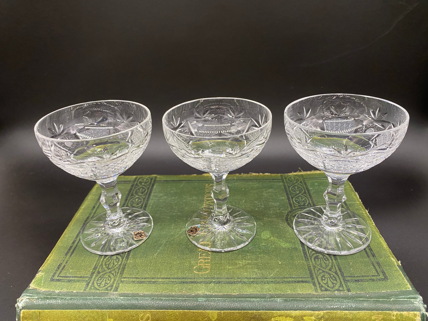 Set of 3 Vintage OPPJ Bohemia Clear Crystal liqueur glasses made in Czechoslovakia