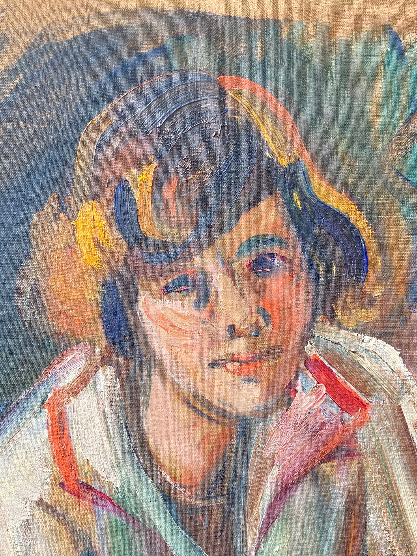 Mid 20th Century Gold Framed Continental School 'Person in White' Oil on Canvas