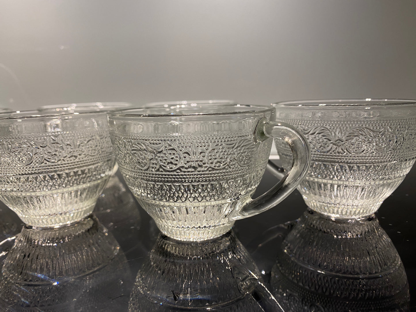 Vintage Mid Century Modern Pressed Glass Punch Bowl Set & 11 Cups - Party