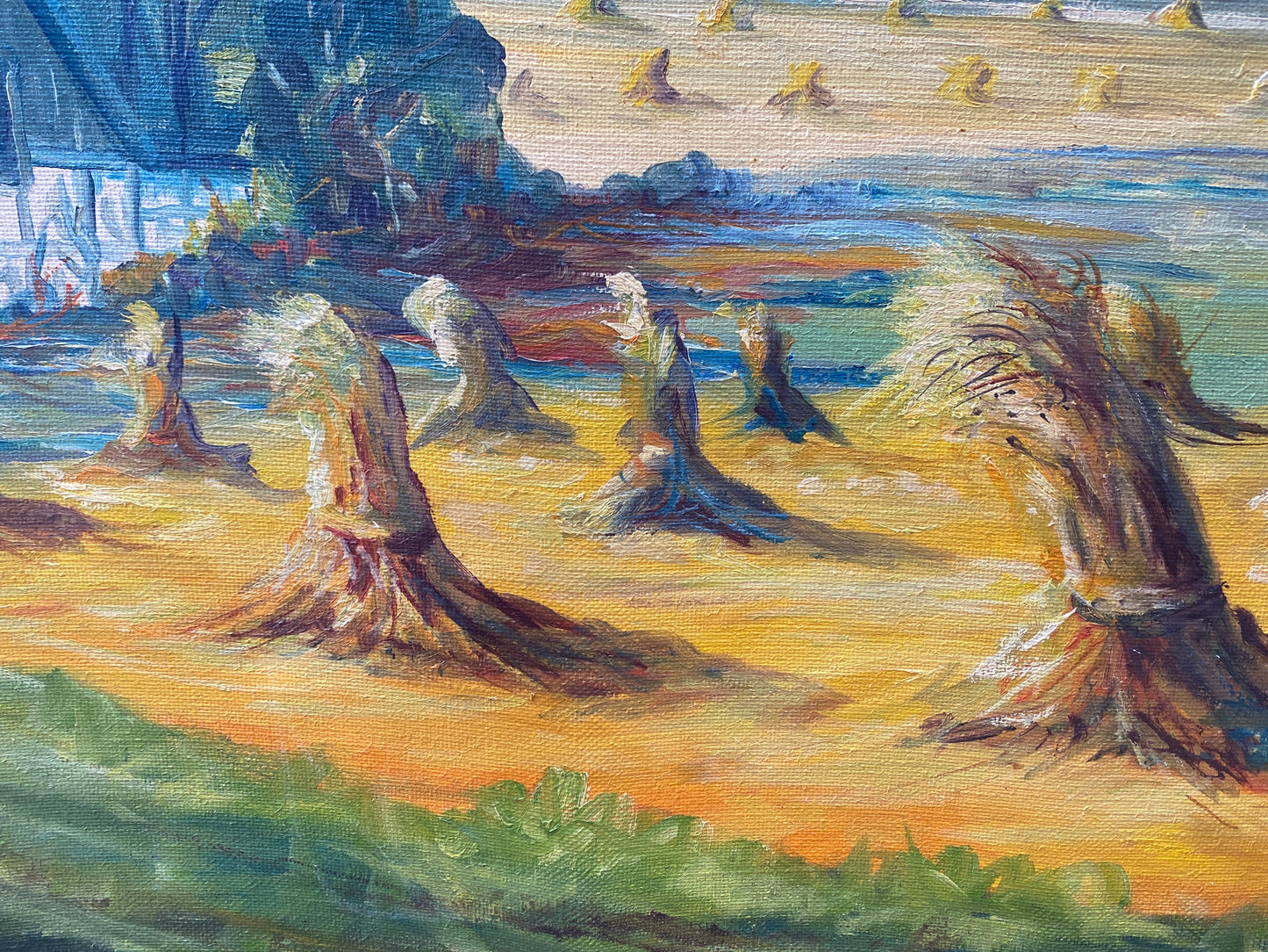 Danish School 'Summer Haystacks' Impressionist Scene Oil on Canvas c 1940s