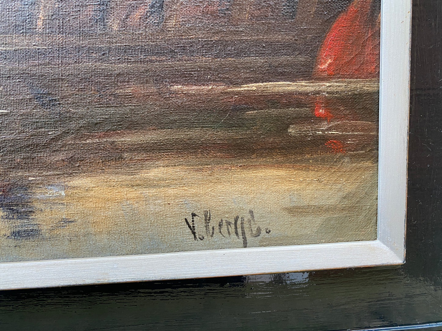 Danish School Framed Oil on Canvas 'Boats at the Quayside' - Signed C1950