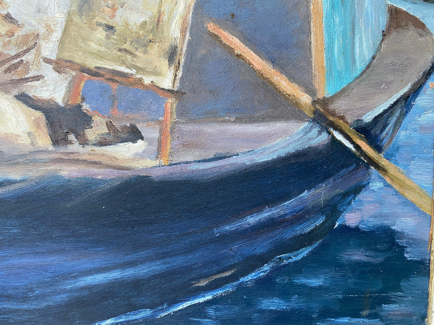 Framed Oil  on Board 'Monet Painting in his Studio Boat' Mid 20th Century - Impressionist Manet